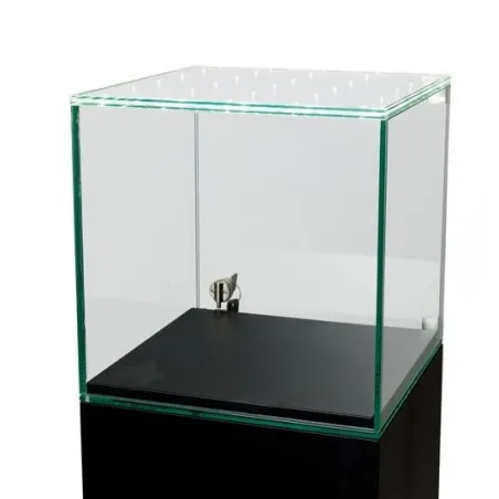 Urna-vitrina de vidrio con puerta y vidrio-led