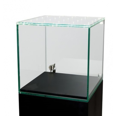 Urna-vitrina de vidrio con puerta y vidrio-led