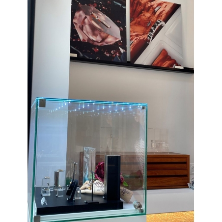 Urna-vitrina de vidrio con puerta y vidrio-led